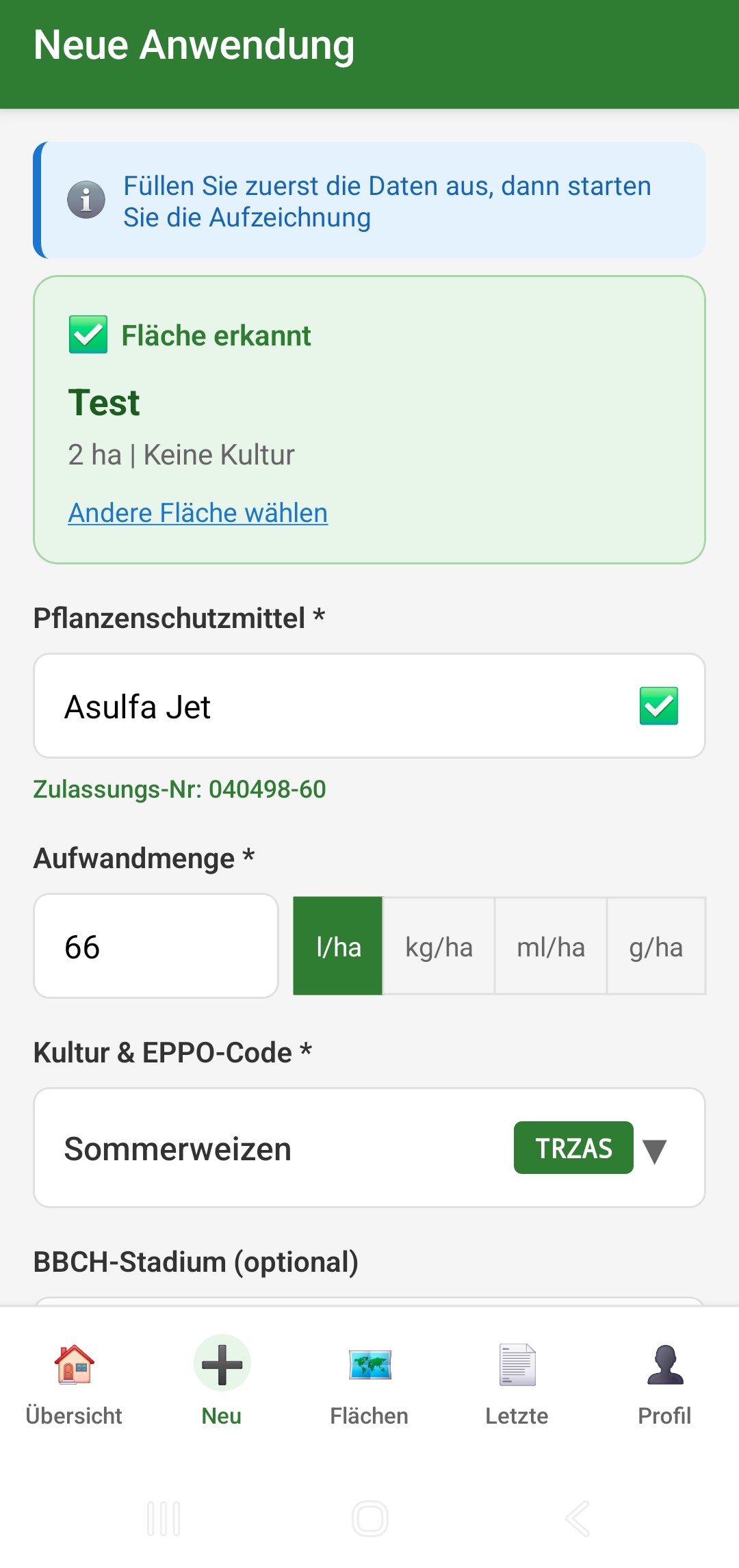 Anwendung erfassen