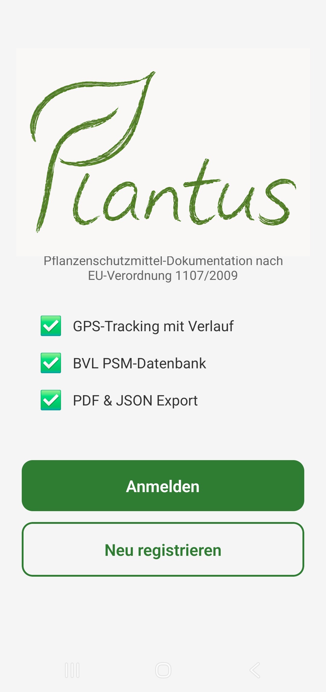 Plantus App, Login & Funktionsübersicht